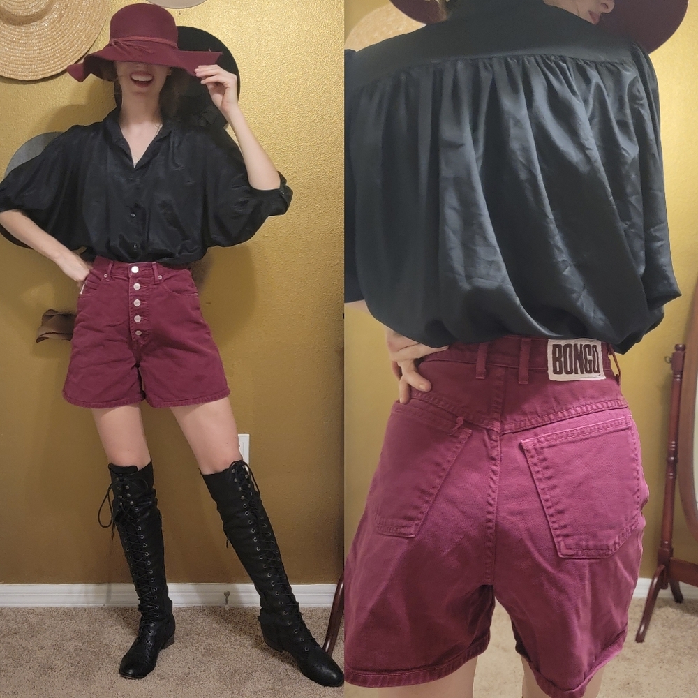 *Vintage BONGO Women's High Waist Maroon Jean Shorts*